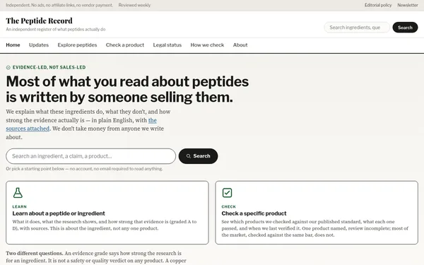 thepeptiderecord.org home page