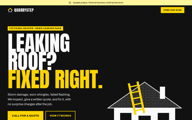 Screenshot of the Quarrystep Roofing fictional sample