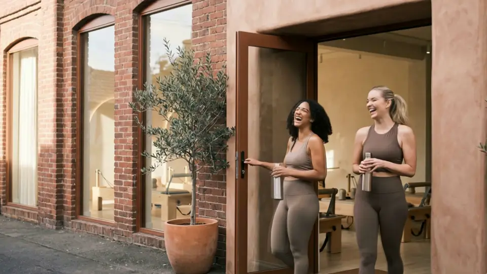 Merrow Reformer Studio, an invented reformer pilates studio: a still from its website film